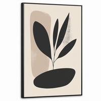 LEINWAND Bilder mit Rahmen - Pflanze - Beige - Japanisch - 60x90 - Schwarz, Textil (60/90cm) - MuchoWow