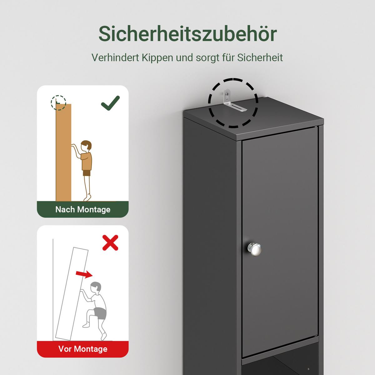 HOCHSCHRANK schmal, MDF (E1), 20x180x20cm, Schwarz - Silberfarben/Schwarz, Holzwerkstoff/Metall (20/180/20cm) - SoBuy