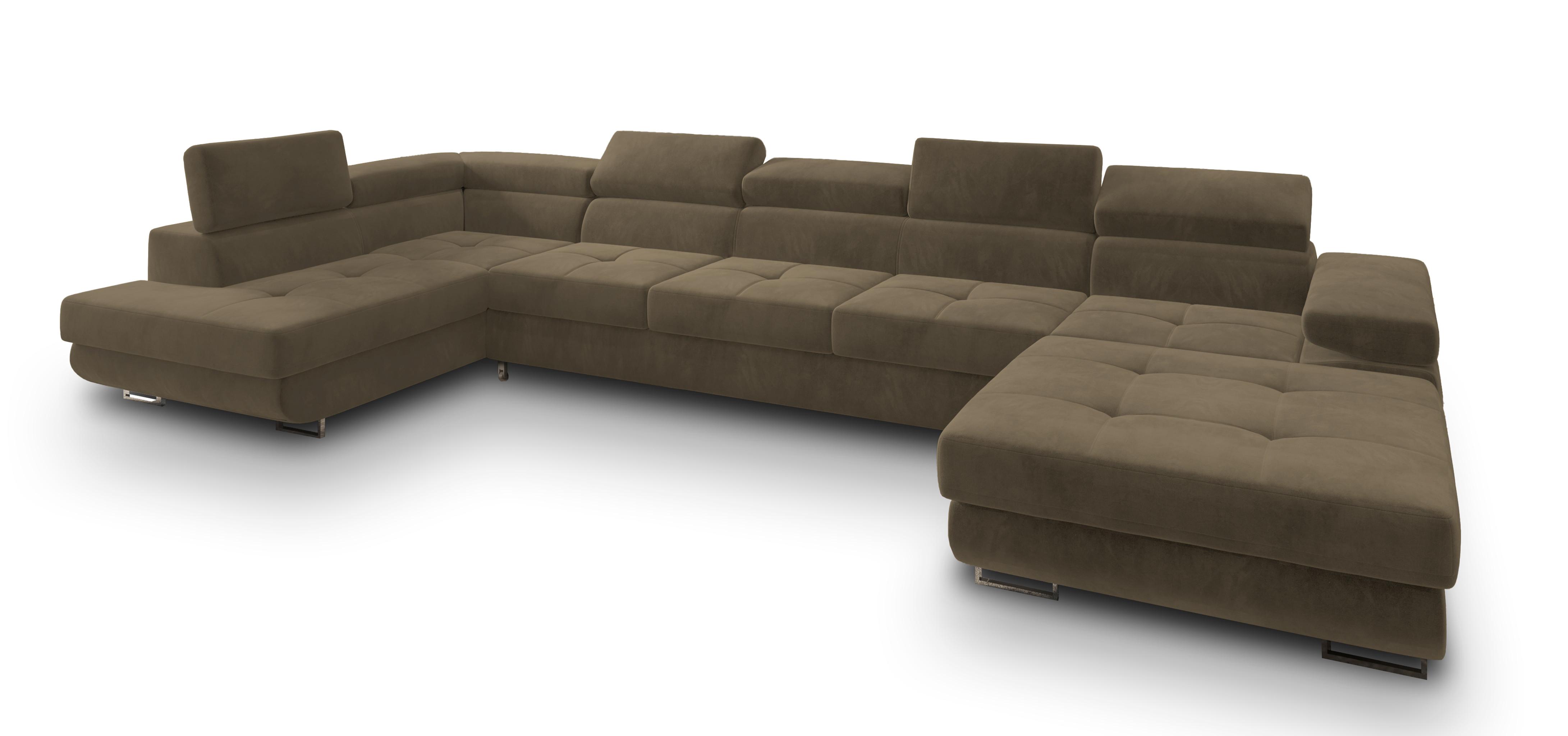 WOHNLANDSCHAFT TORIVA L-S Beige Velours-Stoff mit Schlaffunktion - Beige, Holz (418/90/202cm) - MASSENO