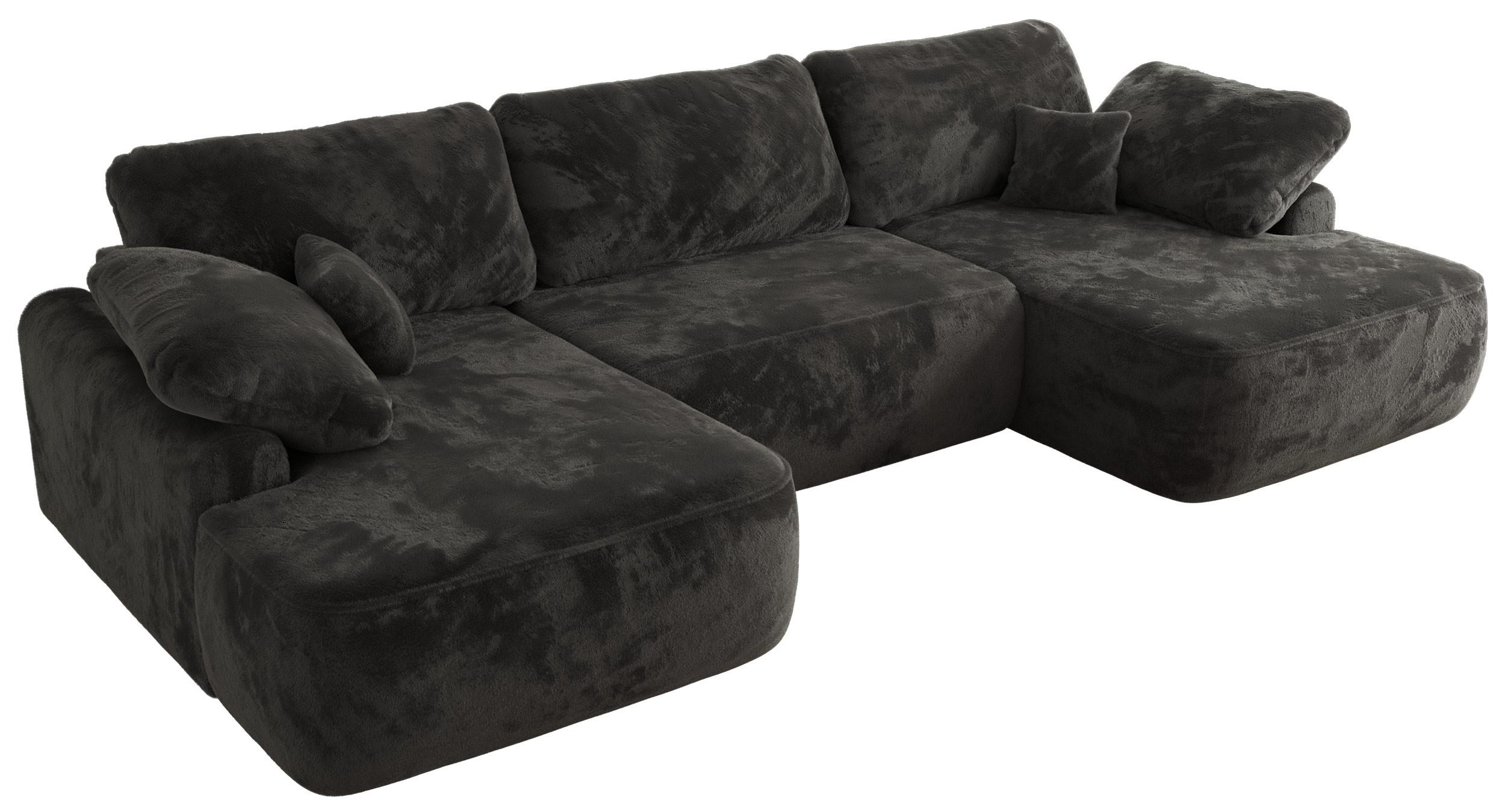 WOHNLANDSCHAFT CUBO U Dunkelgrau Plüsch - Dunkelgrau/Schwarz, Kunststoff/Textil (370/100/187cm) - MKS