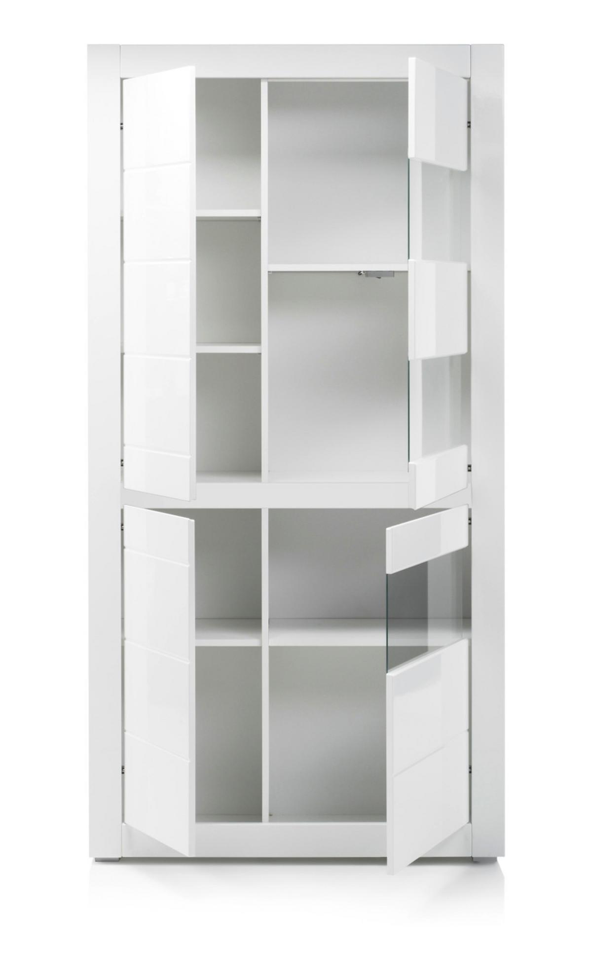 VITRINE Hochglanz weiß, mit weiß oder grau, Vitrinenschrank 100 x 200 cm, Soft-Close - Weiß Hochglanz/Weiß, Glas/Holzwerkstoff (100/198/35cm) - Furn.Design