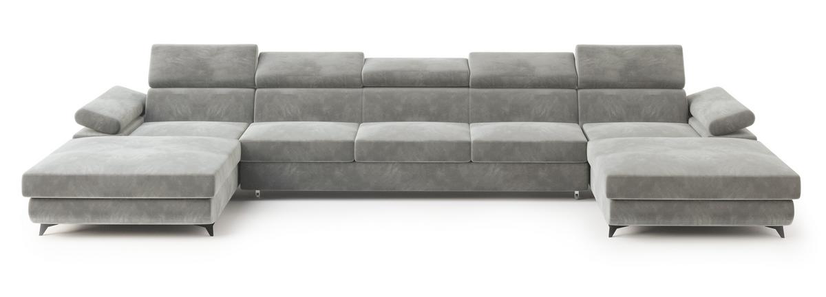 WOHNLANDSCHAFT VIVENTE Hellgrau Velours-Stoff mit Schlaffunktion - Hellgrau, Holz (410/89/190cm) - MASSENO