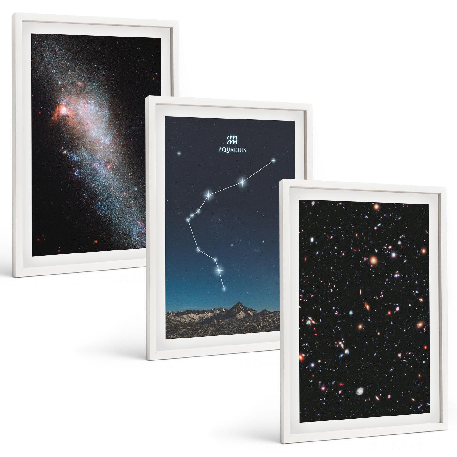 BILDER SET 3er Set - 40x60 cm Weißer Rahmen - Galaxienraum Wassermann - Weiß, Kunststoff (40/60cm) - TULUP