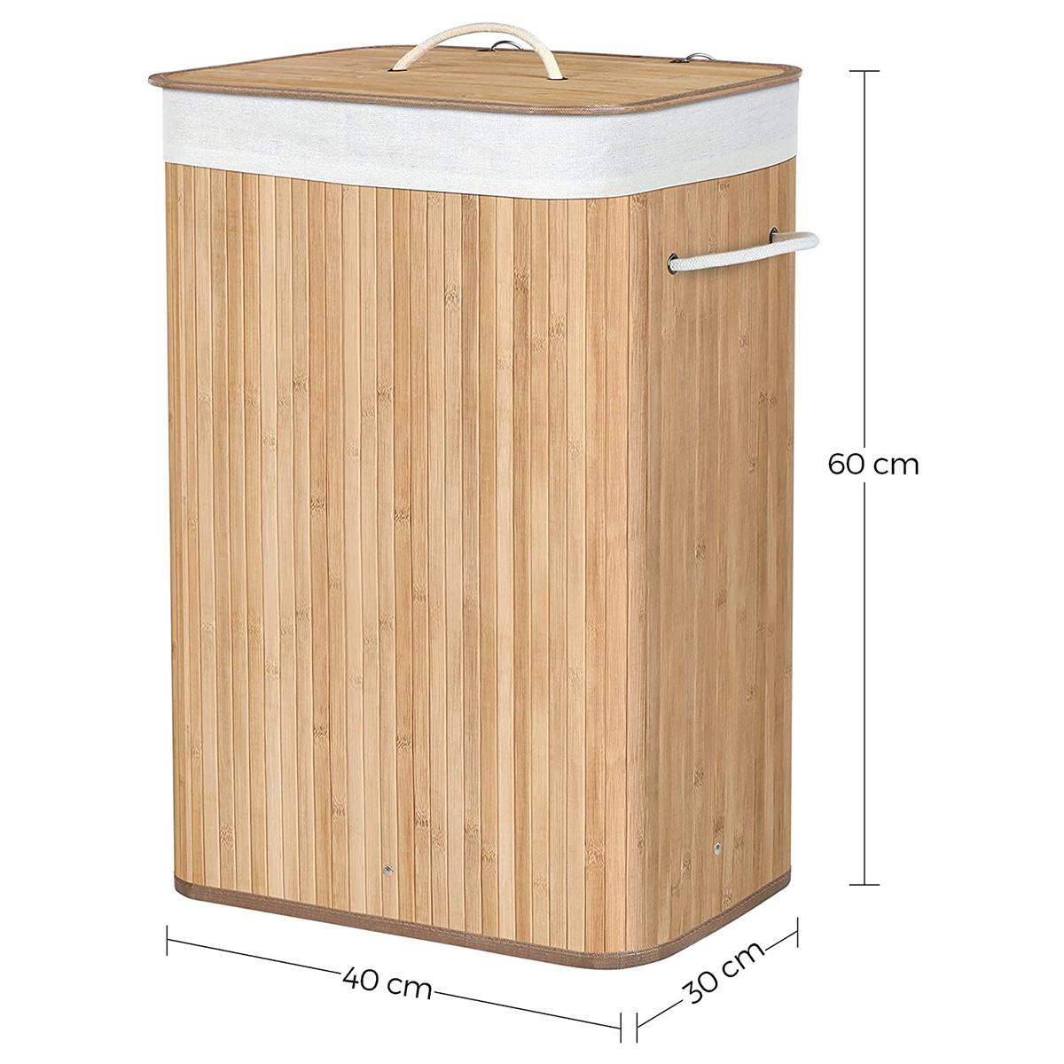 FALTBARER Wäschekorb aus Bambus mit 3 Griffen, 72L - L40 cm x H60 cm - Braun, Holzwerkstoff (30/60/60cm) - Calicosy