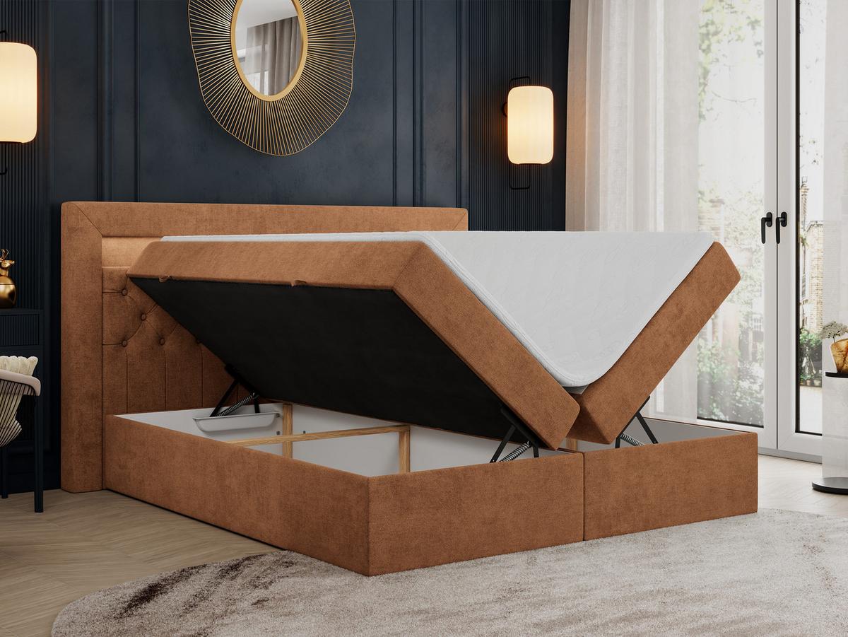 BOXBETT GOLD-6 LED 160/200 Orange Struktur - H3 - Orange, Holz/Textil (160/200cm) - MKS