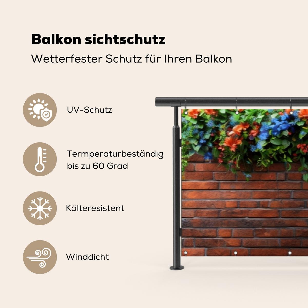 BALKON-SICHTSCHUTZ Blumen - Wand - Grün - Orange Balkon Deko 500x75 cm - Rotbraun, Kunststoff (500/75cm) - MuchoWow