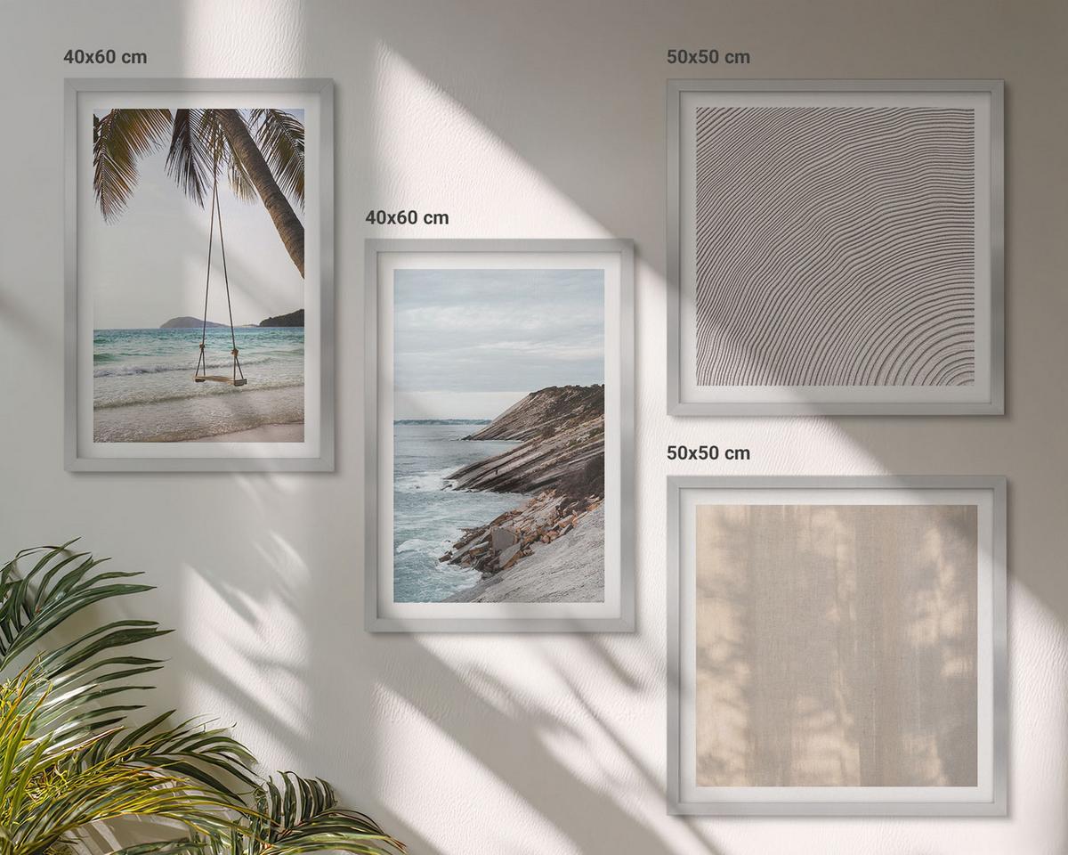 BILDER SET 4er Set - 50x50 cm & 40x60 cm Silberner Rahmen - Sommerlicher Sandstrand mit Meerblick - Silberfarben, Kunststoff (50/50cm) - TULUP