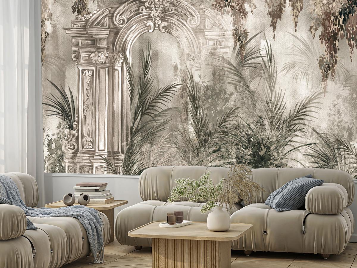FOTOTAPETE für Wohnzimmer Kolumnen Tropen Pflanzen Palmen Natur 100x70 - Beige, Papier (100/70cm) - Muralo