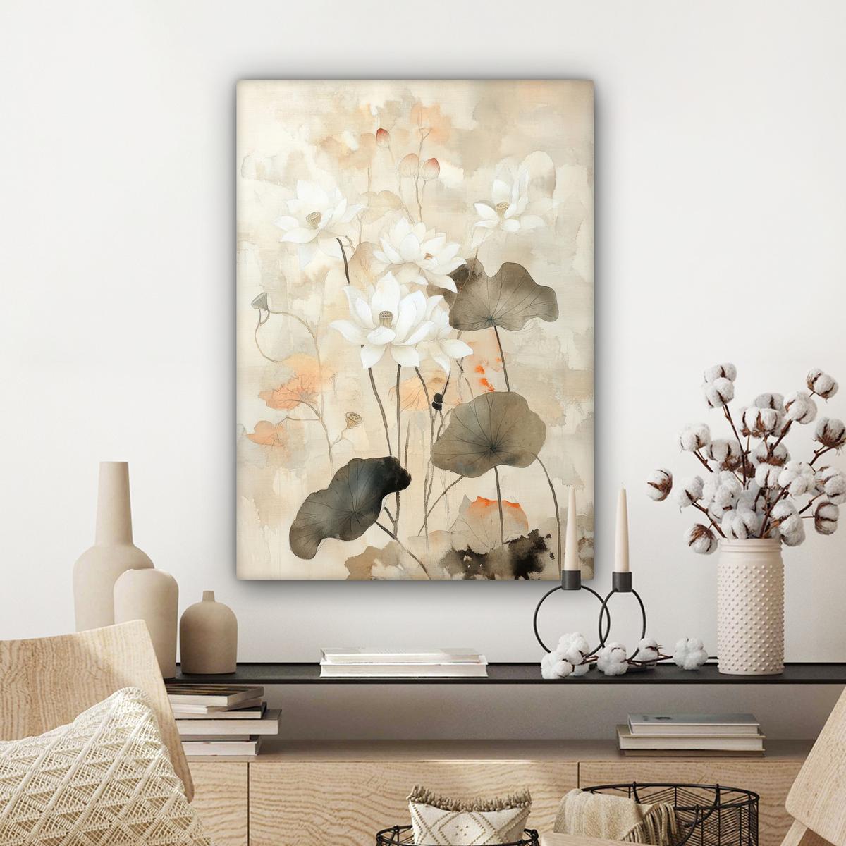 LEINWANDBILD Blumen - Japandi - Wabi sabi Wandbild Wohnzimmer 60x80 cm - Sandfarben, Textil (60/80cm) - MuchoWow