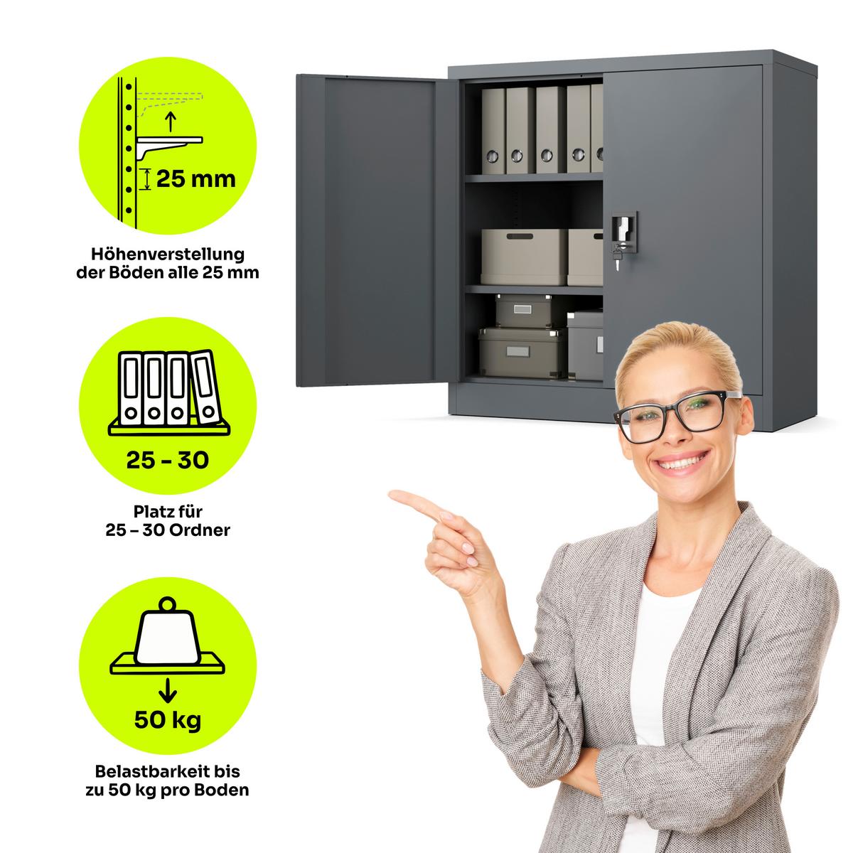 AKTENSCHRANK Metallkommode Metallschrank mit Schloss für Büro Akten und Dokumente Anthrazit 90x90x40cm - Anthrazit, Metall (90/90/40cm) - Muralo