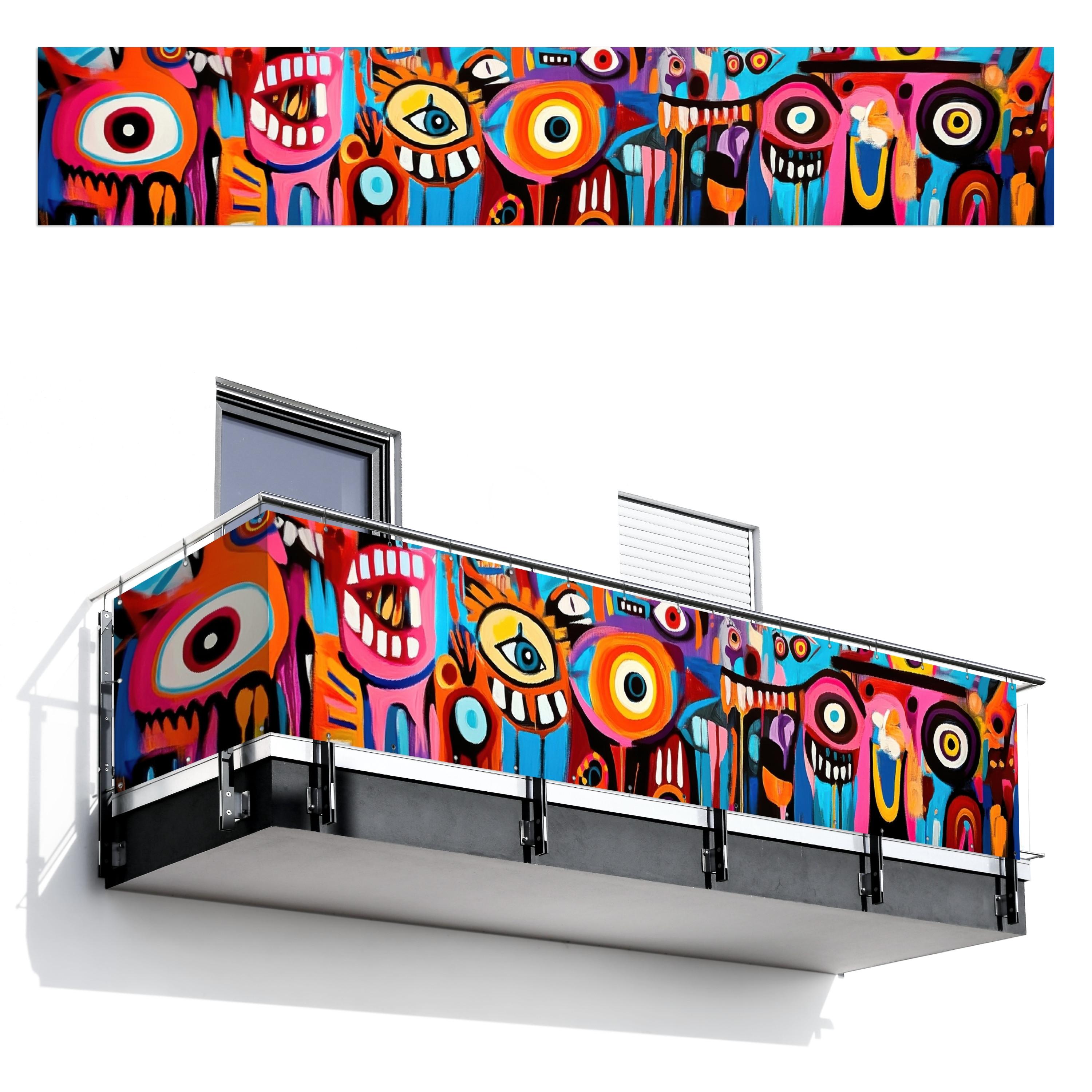 BALKON-SICHTSCHUTZ Abstrakt - Gesicht - Farbenfroh Groß 500x90 cm - Multicolor, Kunststoff (500/90cm) - MuchoWow