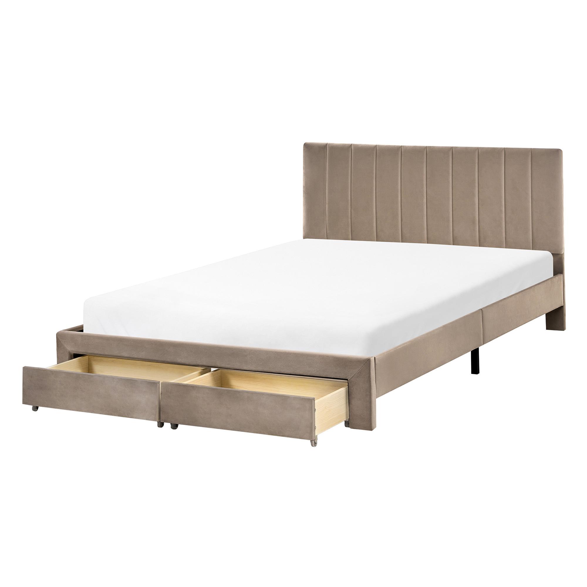 BETT mit Schubladen 140/200 cm Samtstoff Taupe Lonzac - Taupe, Textil (140/200cm) - Beliani