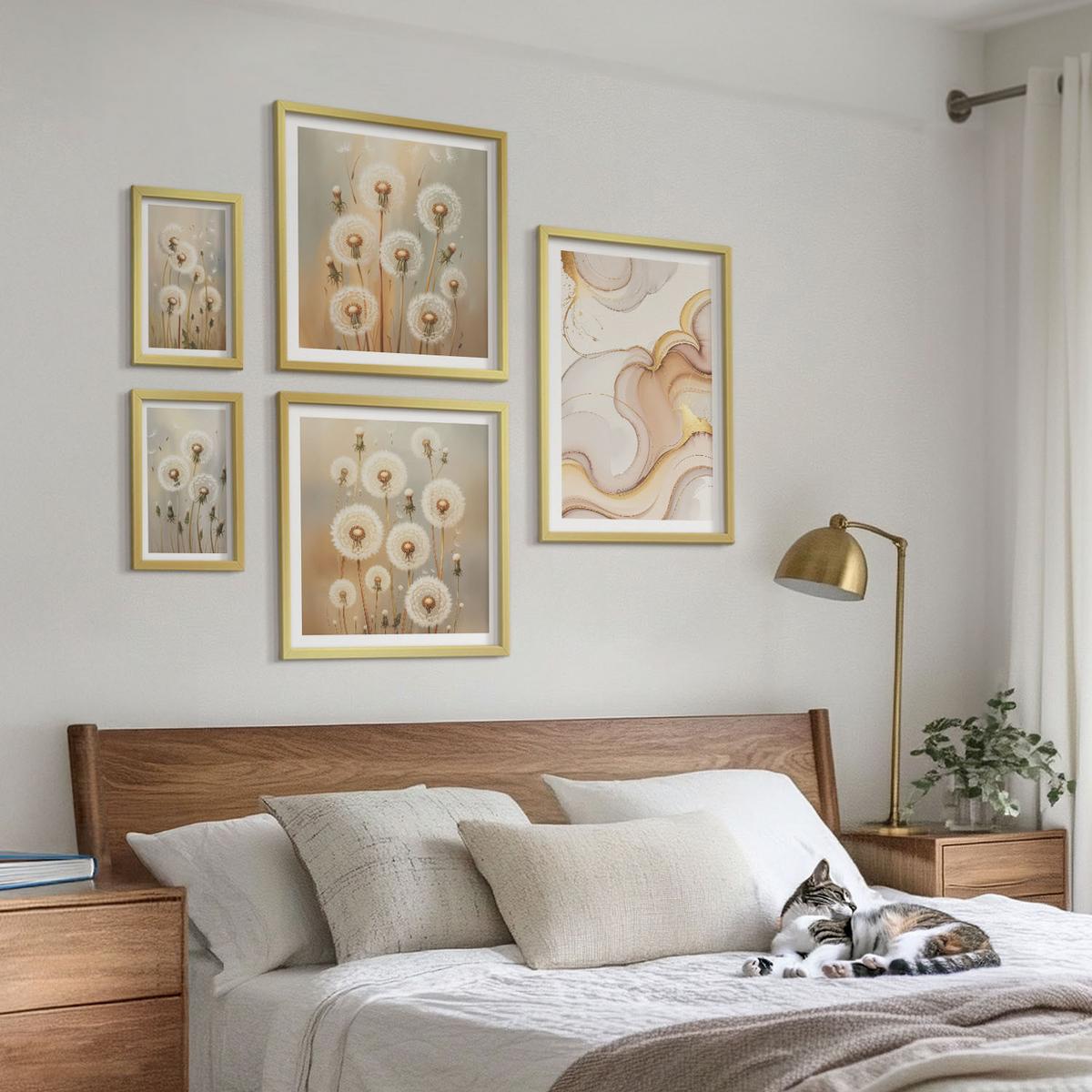BILDER SET 5er Set - 50x50 cm & 20x30 cm & 40x60 cm Goldrahmen - Zitronenblüten am Meer - Goldfarben, Kunststoff (40/60cm) - TULUP