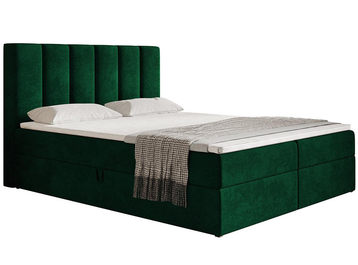 BOXBETT Bonio I 160/200 cm in Grün – mit Bettkasten und Topper - Schwarz/Grün, Holz/Holzwerkstoff (160/200cm) - AX Living