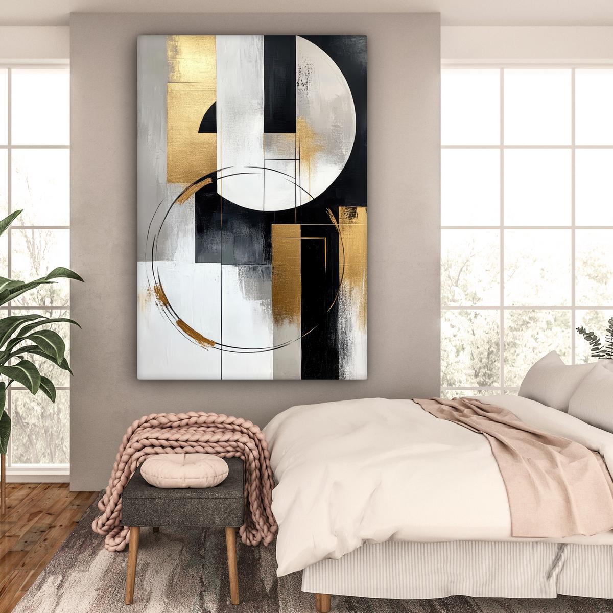 LEINWANDBILD Abstrakt - Gold - Silber - Formen - Ästhetik Deko Groß 90x140 cm - Multicolor, Textil (90/140cm) - MuchoWow