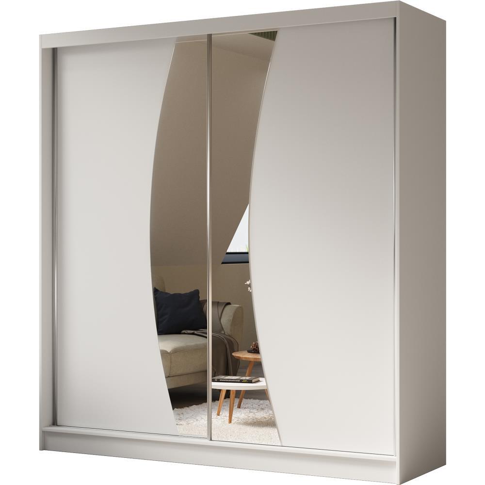 SCHWEBETÜRENSCHRANK Vox II 200/216/61 weiß mit Spiegel und Schubladen - Weiß, Holzwerkstoff (200/216/61cm) - Beautysofa