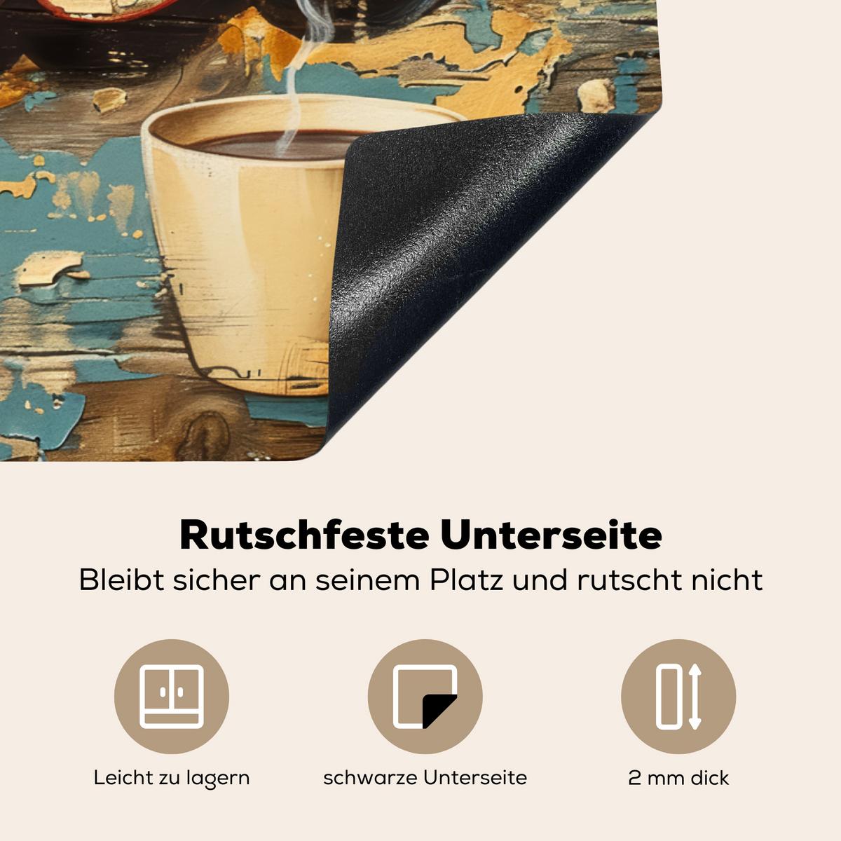 HERDABDECKPLATTE Kaffee - Vintage - Braun - Tasse Ceranfeldabdeckung 80x52 cm - Teakfarben, Kunststoff (80/52/0.2cm) - MuchoWow