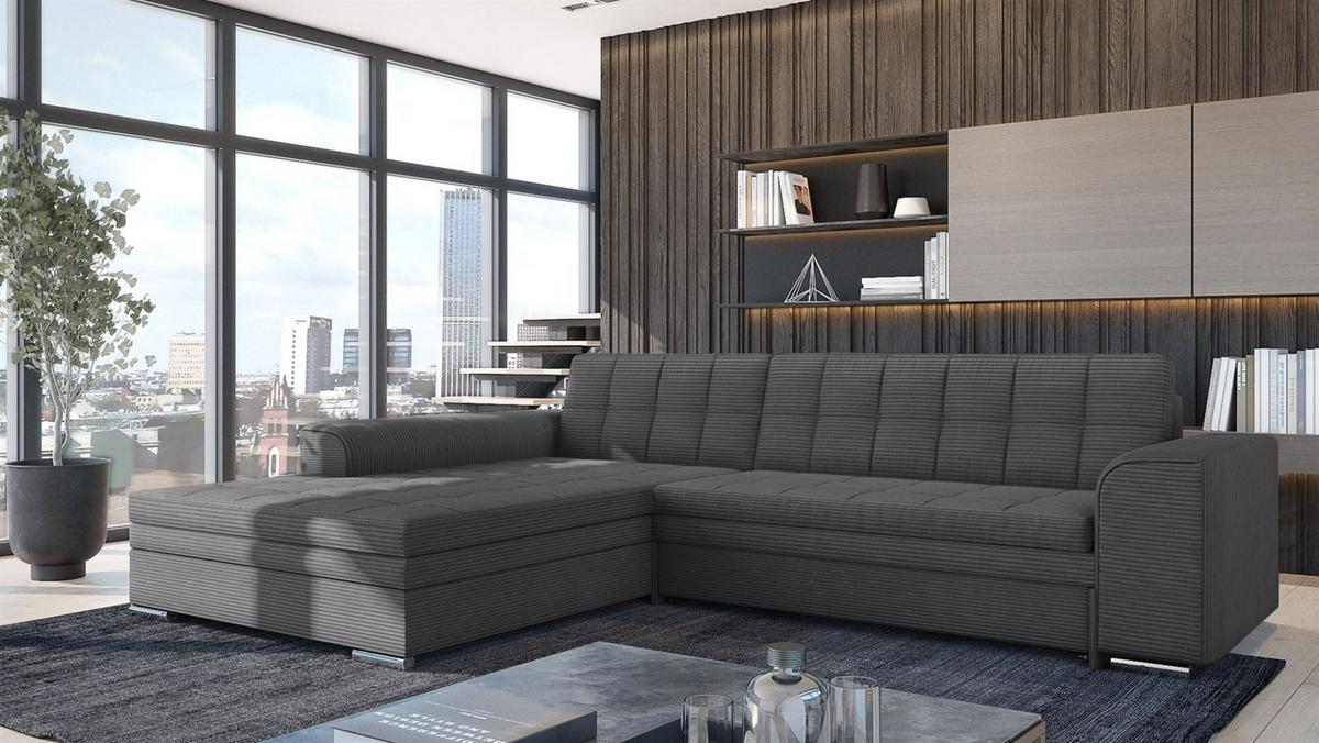 ECKSOFA Lusaka Mit Schlaffunktion - Anthrazit, Holzwerkstoff/Textil (292/198cm) - Fun Möbel