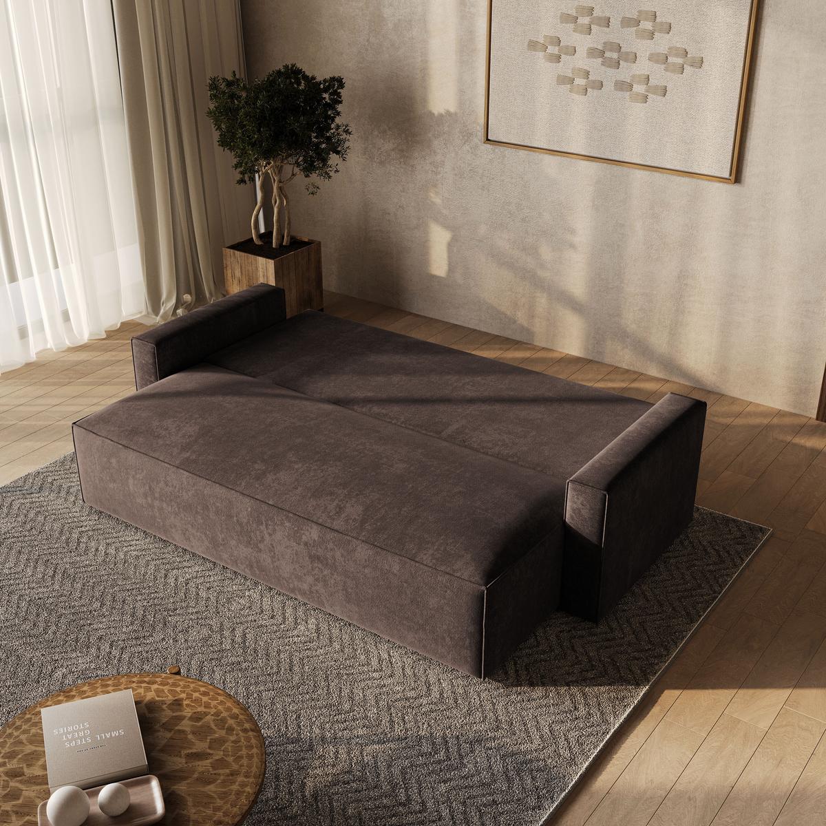 BETTSOFA MENI LM Braun Chenille-Stoff mit Schlaffunktion - Braun, Textil (232/85/87cm) - MASSENO