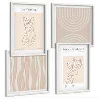 BILDER SET 4er Set - 50x50 cm & 40x60 cm Weißer Rahmen - Eine Sammlung minimalistischer Formen - Weiß, Kunststoff (50/50cm) - TULUP