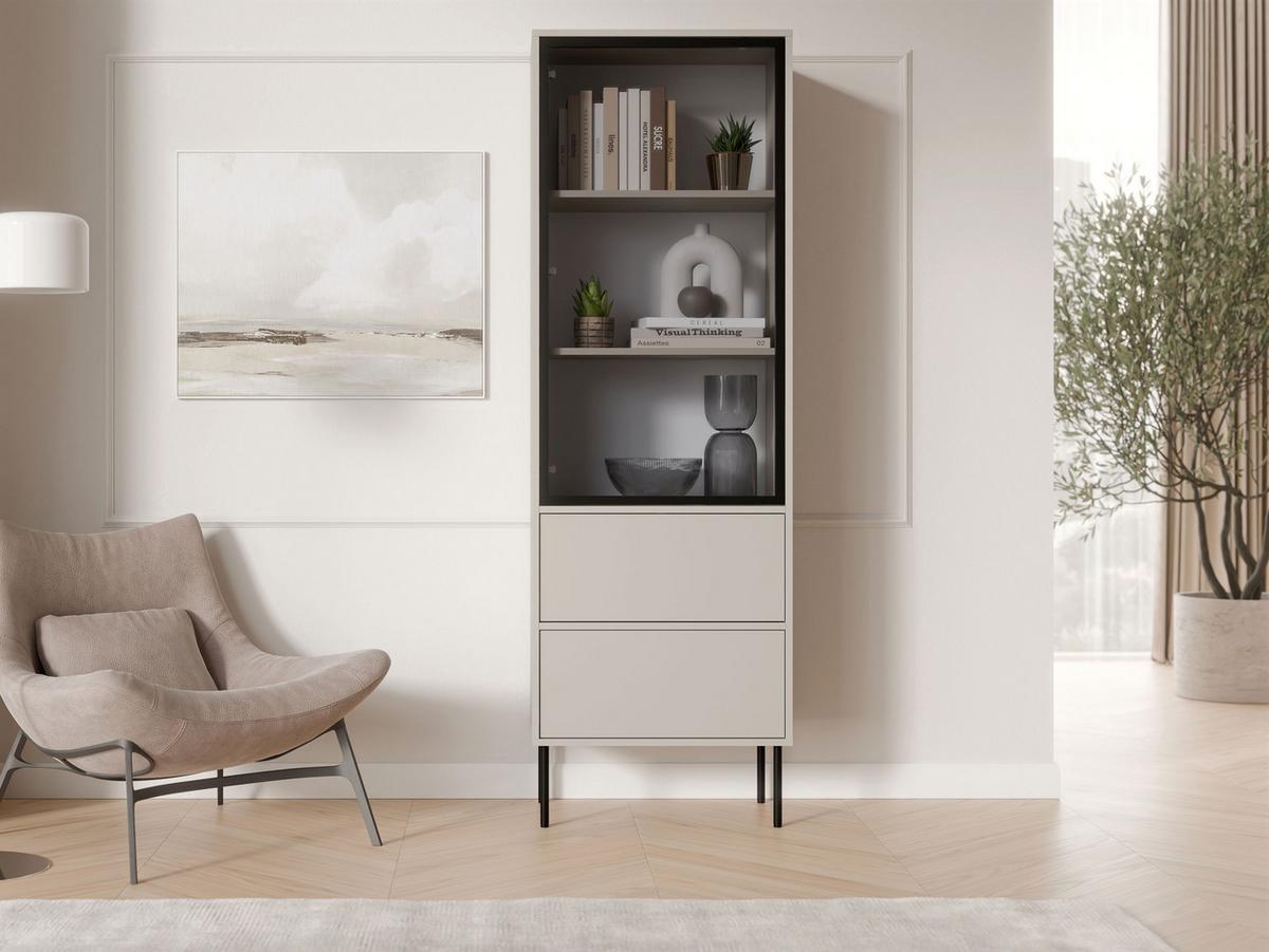 VITRINE Domi 60 2S - Kaschmir/Schwarz, Holzwerkstoff/Metall (60/185/40cm) - MIRJAN24