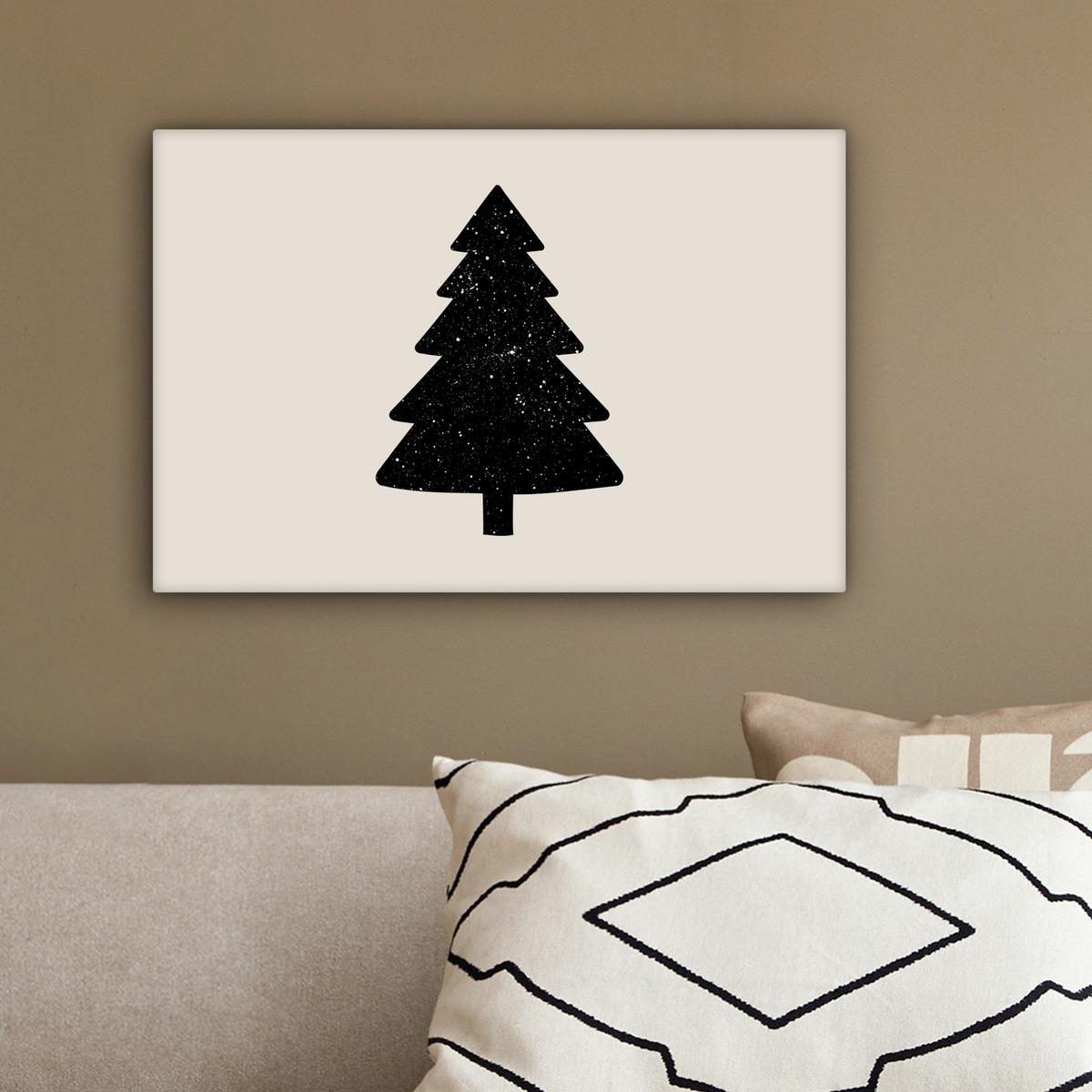 LEINWANDBILD Weihnachtsbaum - Schwarz - Urlaub - Beige Deko Schlafzimmer 30x20 cm - Schwarz, Textil (30/20cm) - MuchoWow