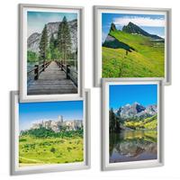 BILDER SET 4er Set - 50x50 cm & 40x60 cm Silberner Rahmen - Grüne Hügel mit einer Burg - Silberfarben, Kunststoff (50/50cm) - TULUP