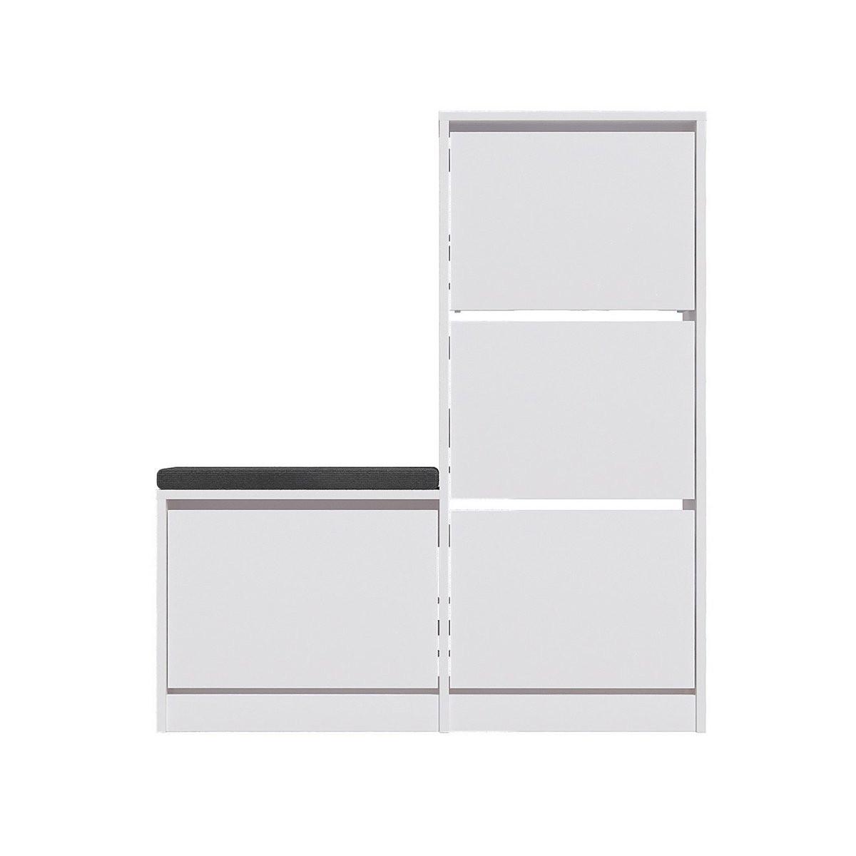 SCHUHSCHRANK 4 Türen L105 cm - Dude - Weiß, Holzwerkstoff (26/118.5/105cm) - Calicosy