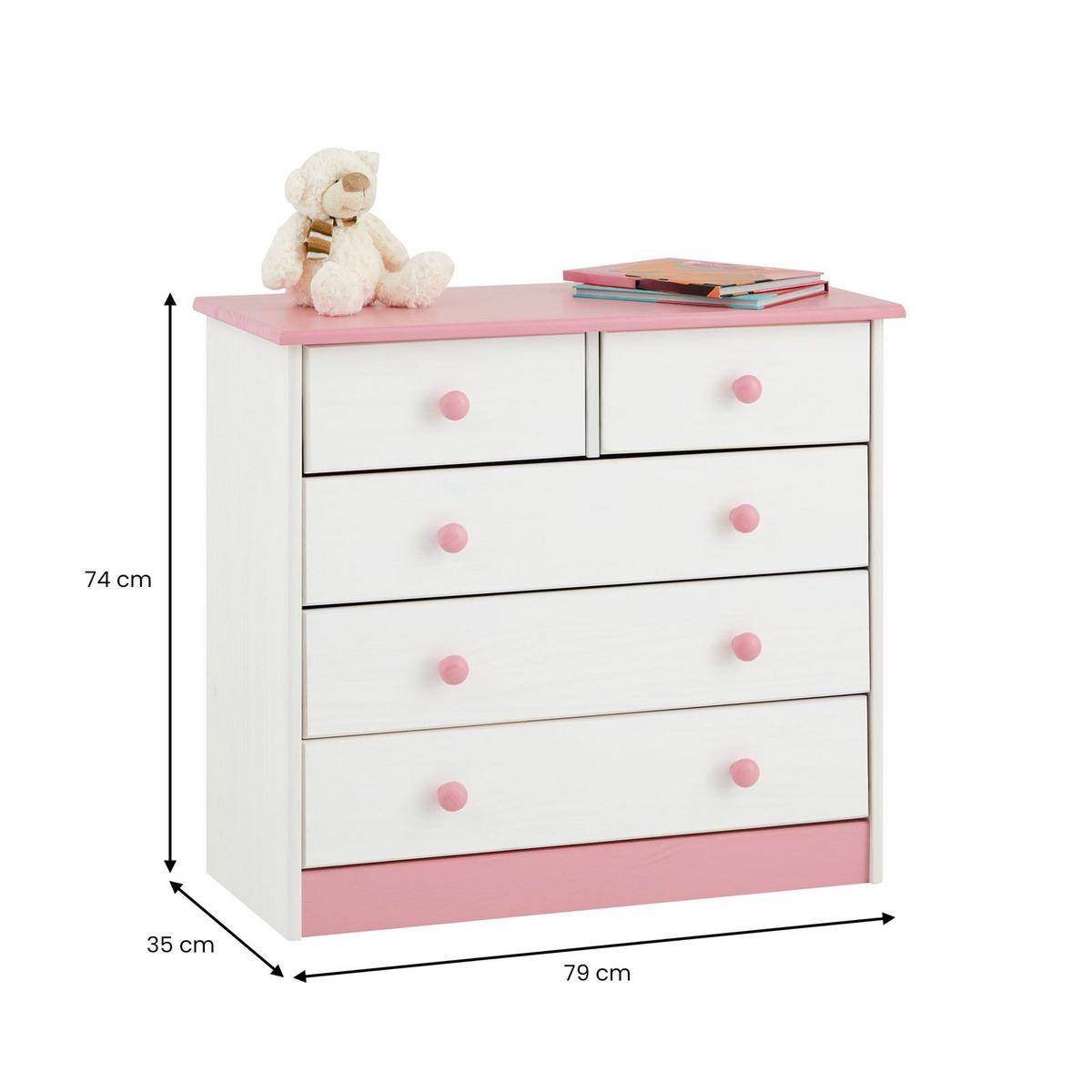 KOMMODE RONDO weiß/rosa - Weiß/Rosa, Holz (79/74/35cm) - IDIMEX