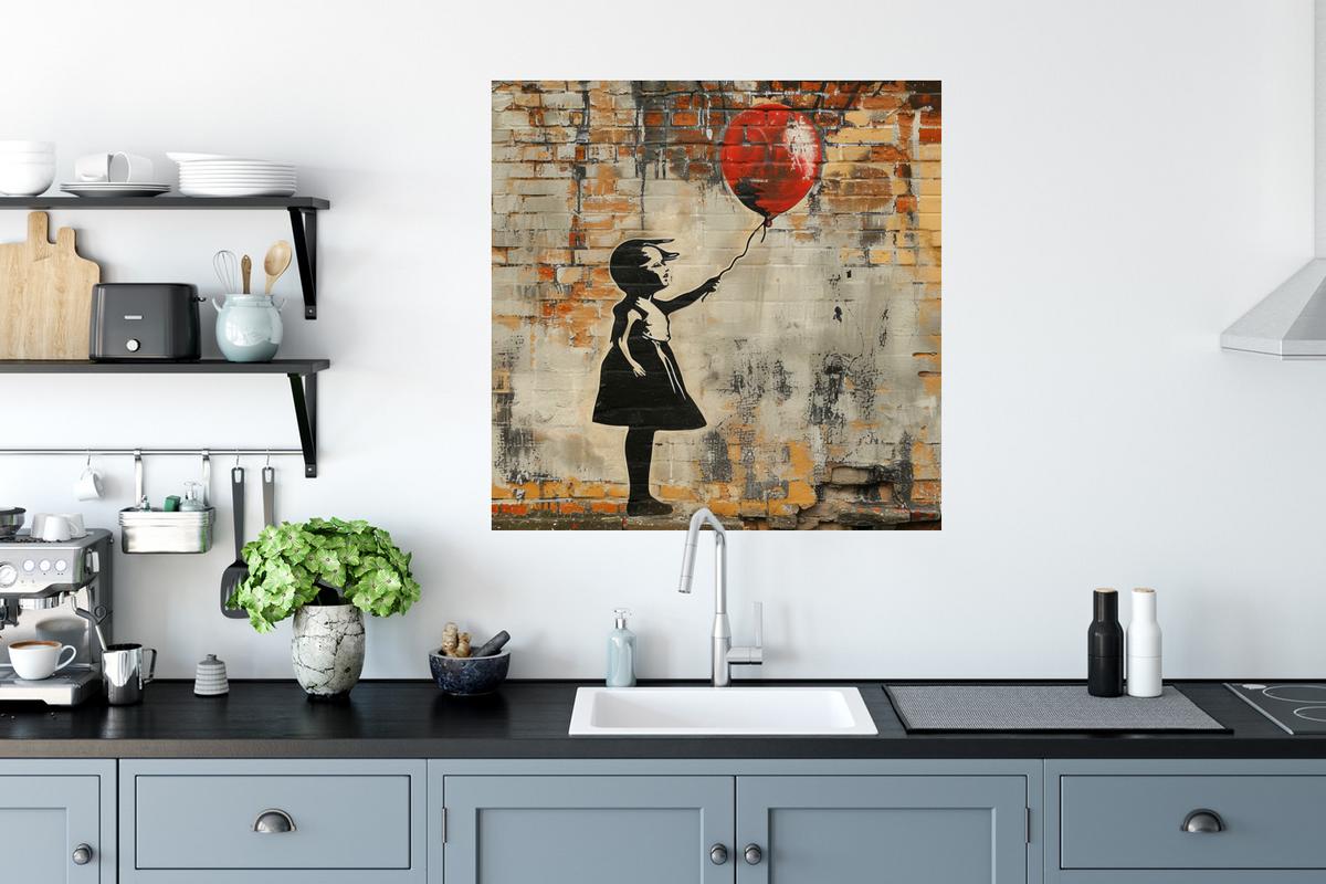 WANDTATTOO Graffiti - Banksy - Mädchen - Straßenkunst 50x50 cm - Sandfarben, Kunststoff (50/50/0.1cm) - MuchoWow