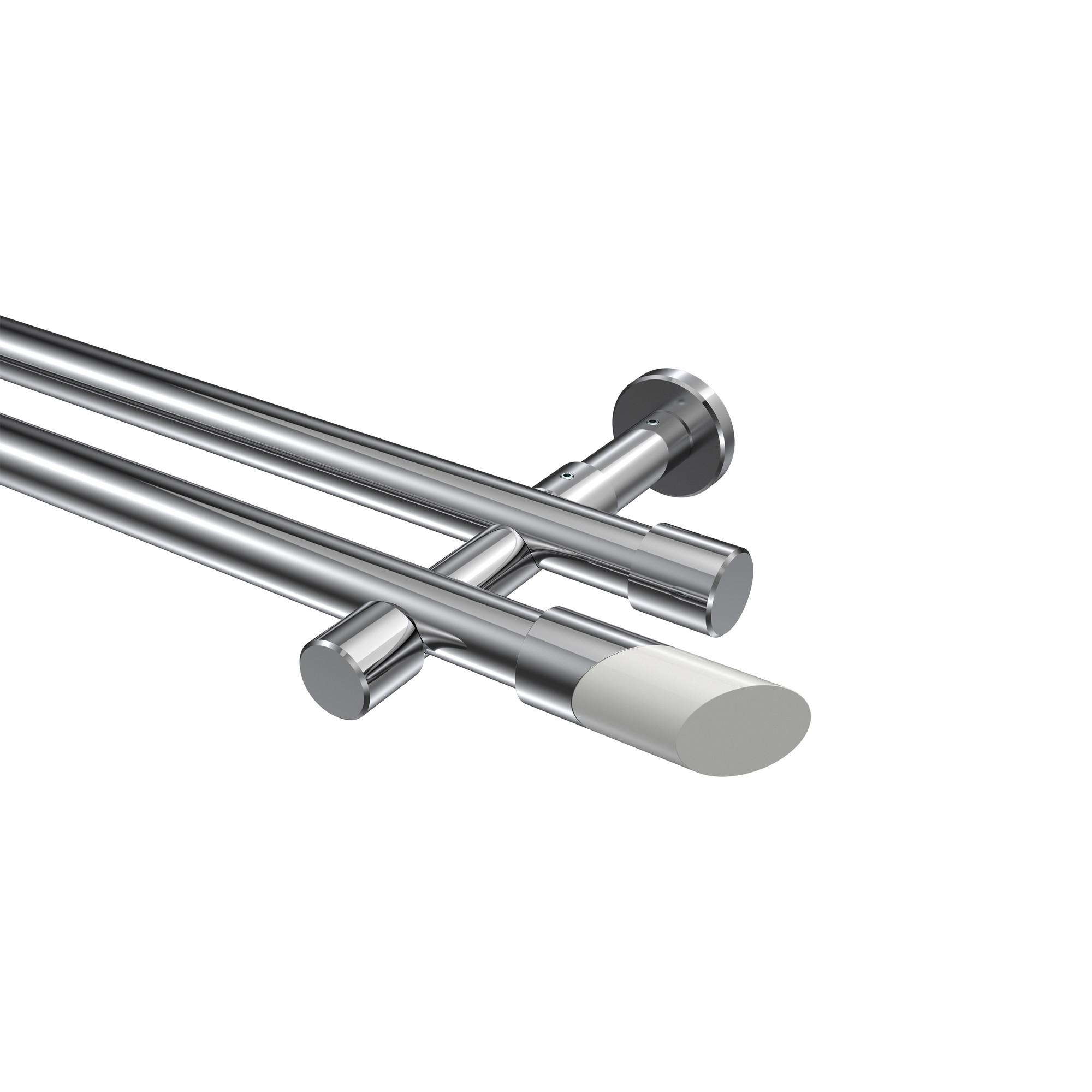 GARDINENSTANGE Prestige Verano 120 cm, 2-läufig (ohne Ringe), 20 mm Ø Chrom - Chromfarben/Weiß, Metall (120cm) - INTERDECO