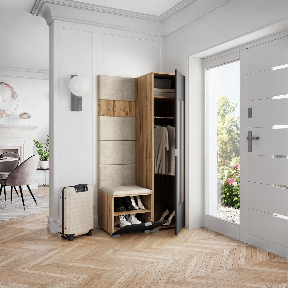 GARDEROBENSCHRANK LORI 95/181/51 cm Modern Eiche Wotan - Beige/Eiche Wotan, Holzwerkstoff (95/181/51cm) - MASSENO