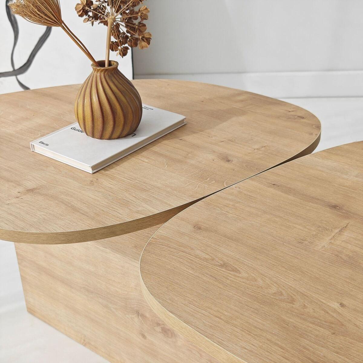 COUCHTISCH mit doppelter Platte in organischer Form 125/60/38 cm - Eichefarben, Holzwerkstoff (10/60/38cm) - Calicosy