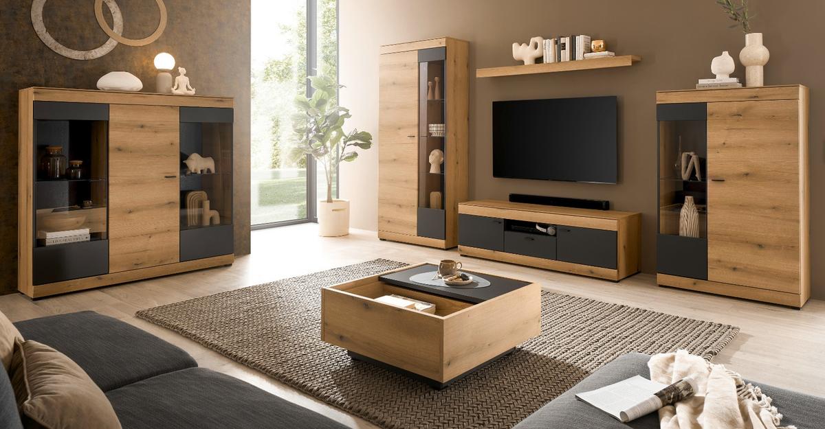COUCHTISCH in Eiche, grau quadratisch 75 cm - Kaschmir/Eichefarben, Holzwerkstoff/Kunststoff (75/75/34cm) - Furn.Design