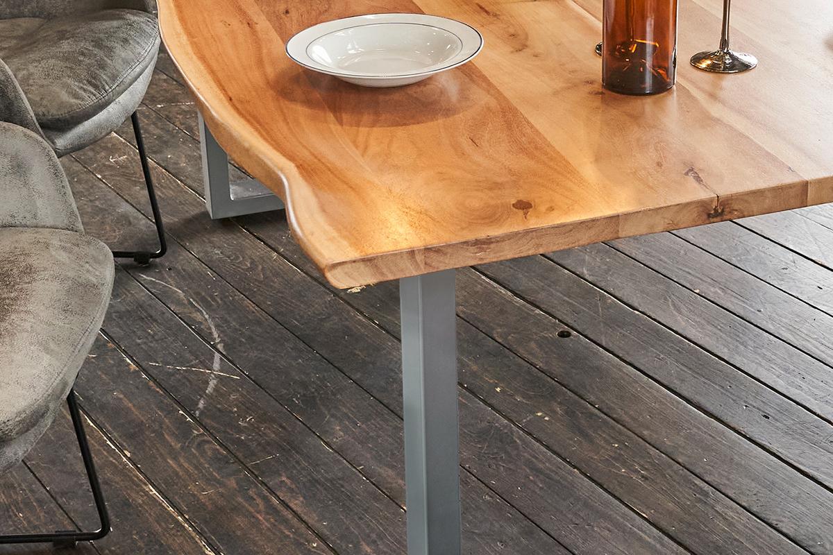 ESSTISCH LORE Holz Akazie - Silberfarben/Zwetschgeholzfarben, Holz/Metall (90/180/78cm) - KAWOLA
