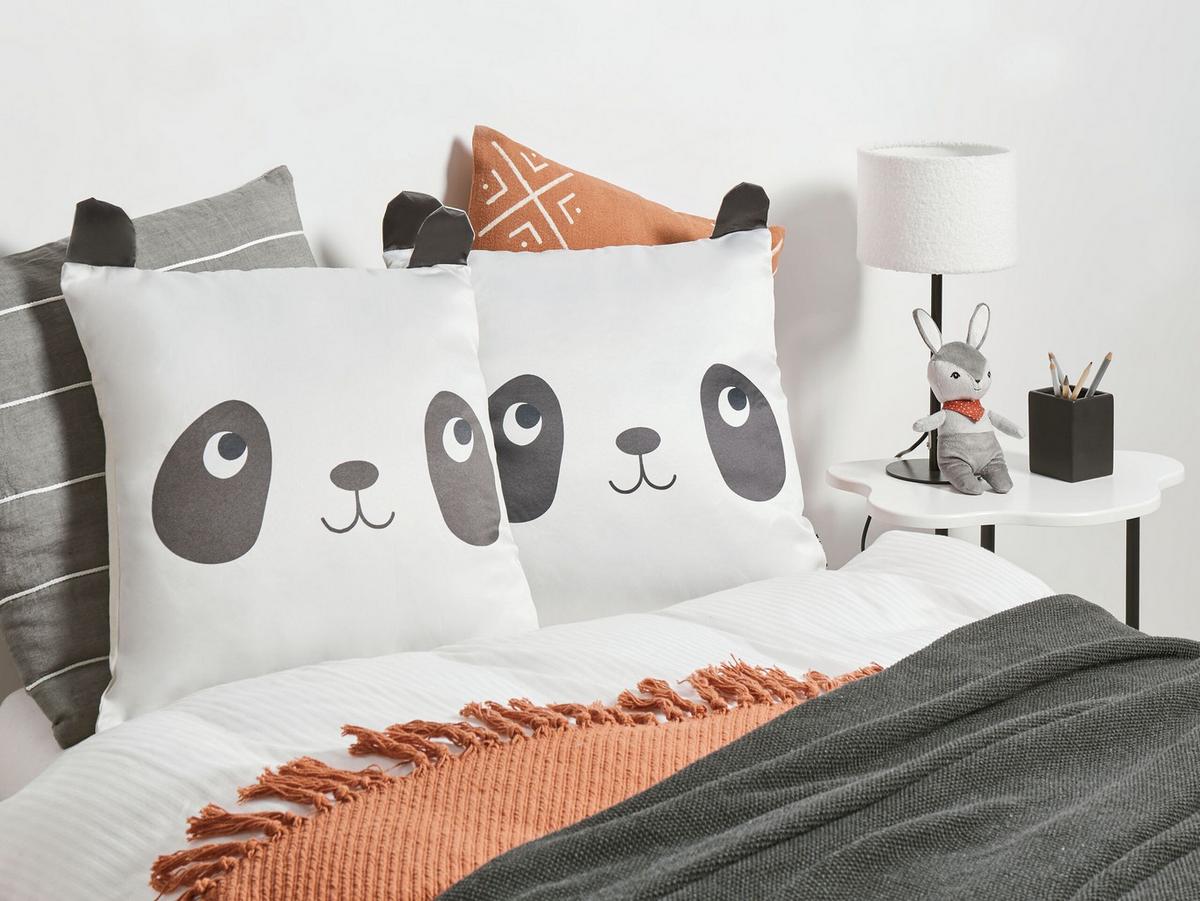 DEKOKISSEN 2er-Set Weiß 45/45 cm Pandapaw - Schwarz/Weiß, Naturmaterialien (45/45cm) - Beliani