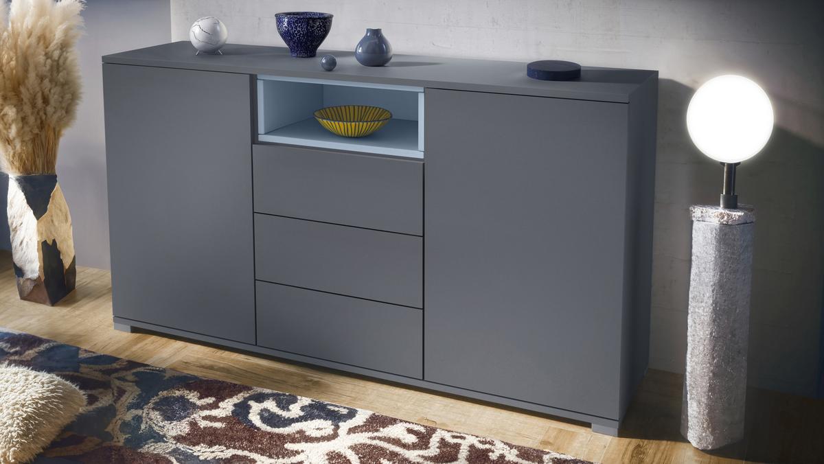 SIDEBOARD Skadu Denim matt - Pastellblau/Anthrazit, Holzwerkstoff (138.5/75.5/35cm) - Vladon