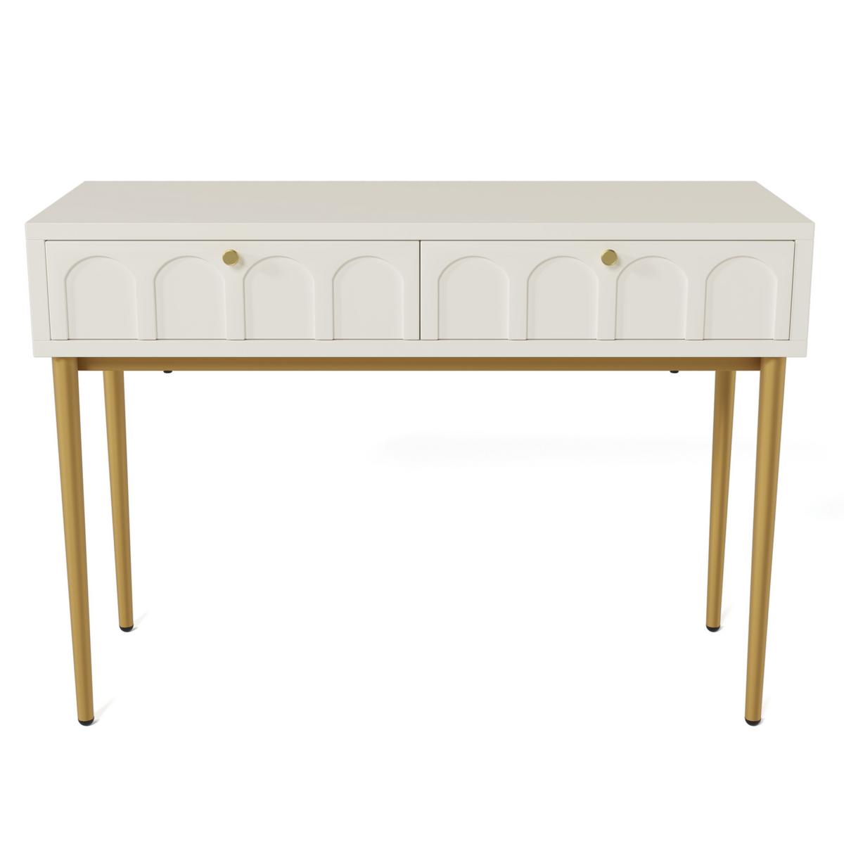 SCHMINKTISCH Cremeweiß und Golden 100/76,5/45 cm - Beige, Holzwerkstoff/Metall (100/76/45cm) - Urban Meuble