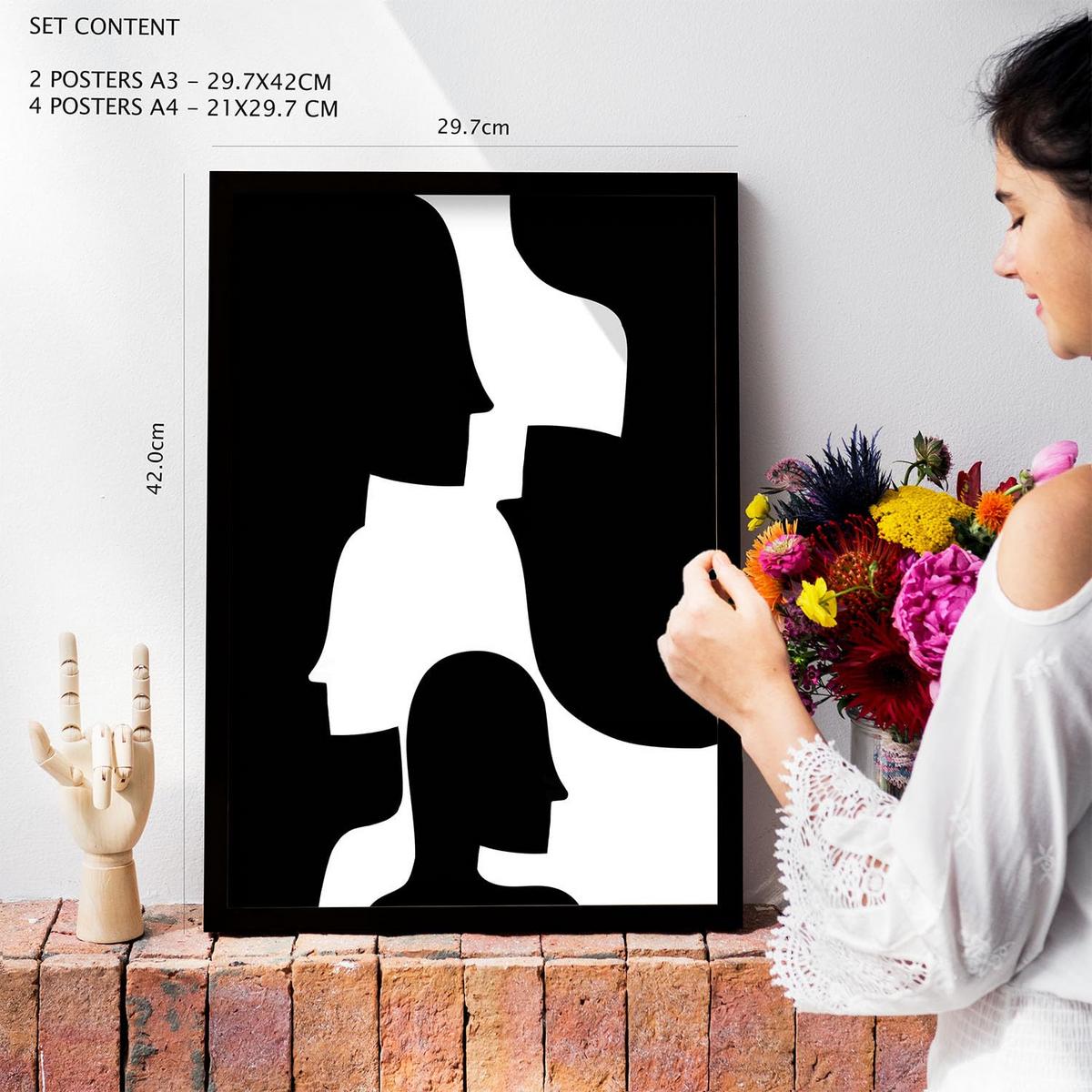 POSTER Set Mit 6 Atavistischer Kopf In Liebhaber Abstrakt Ästhetische Dekorative Gemälde Für Ihr Wohnzimmer Schlafzimmer Zuhause A3 & A4 Weißer Rahmen - Weiß, Papier (29/3cm) - Nacnic