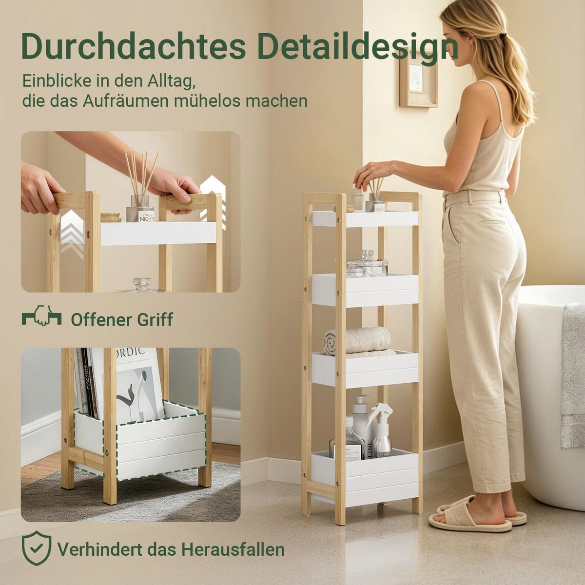 BADEZIMMERSCHRANK Schmal mit 4 Stabilen Regalen 90x28x20cm - Weiß, Holzwerkstoff (28/90/20cm) - SoBuy