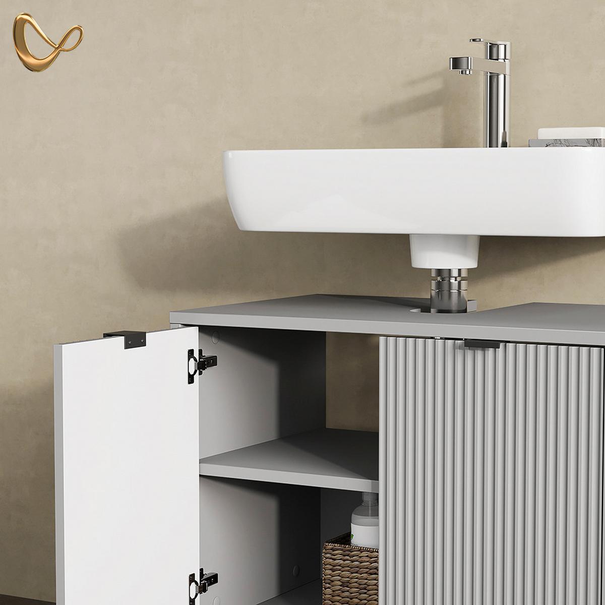 WASCHTISCHUNTERSCHRANK ATERNO Grau 70 x 63 cm mit Türen - Grau, Holzwerkstoff (70/63/45.1cm) - Livinity®