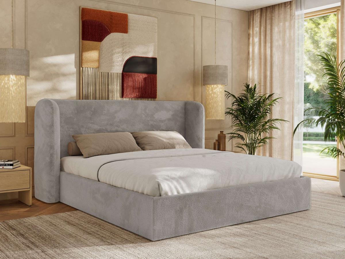 POLSTERBETT EMORA CLASSIC 140/200 - Hellgrau Plüsch - Multipocket-Matratze - Hellgrau, Textil (140/200cm) - MKS