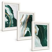BILDER SET 3er Set - 20x30 cm Weißer Rahmen - Abstrakte grüne Farbmuster - Weiß, Kunststoff (20/30cm) - TULUP