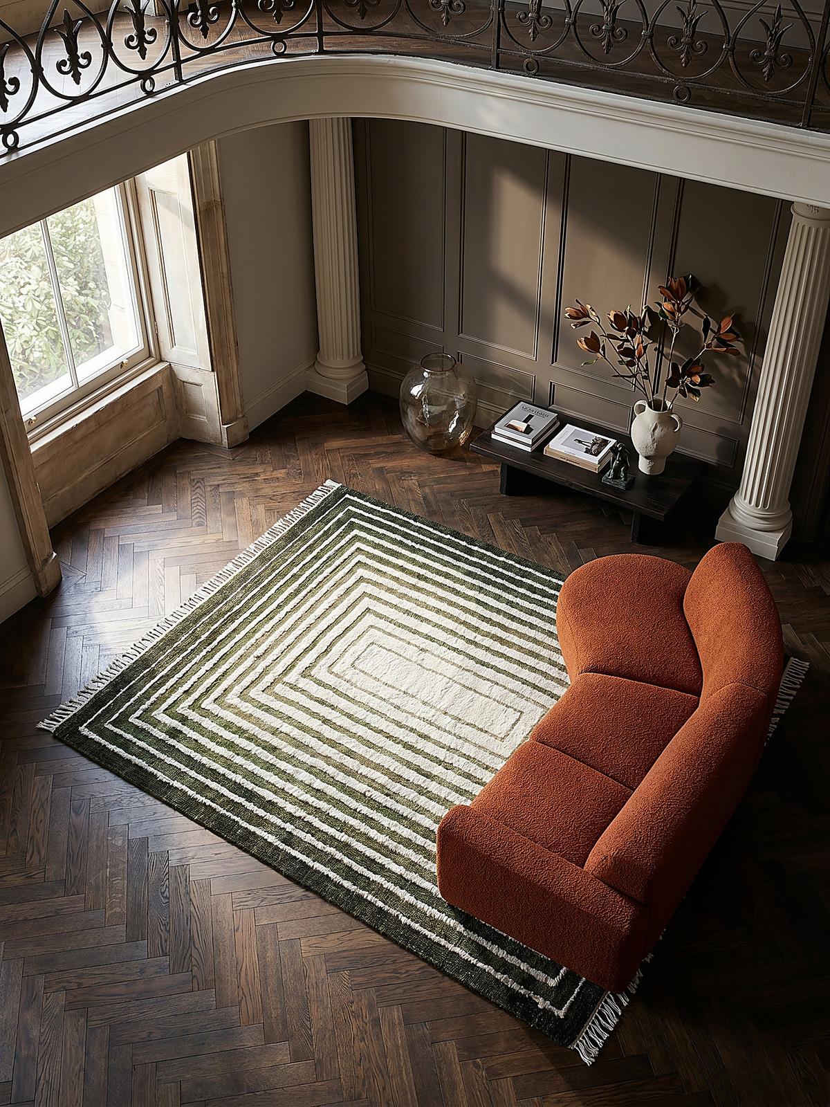 WOLLTEPPICH handgewebt FROND, geometrisch, Grün, 140 x 200 cm - Grün, Textil (200/140cm) - KADIMA DESIGN