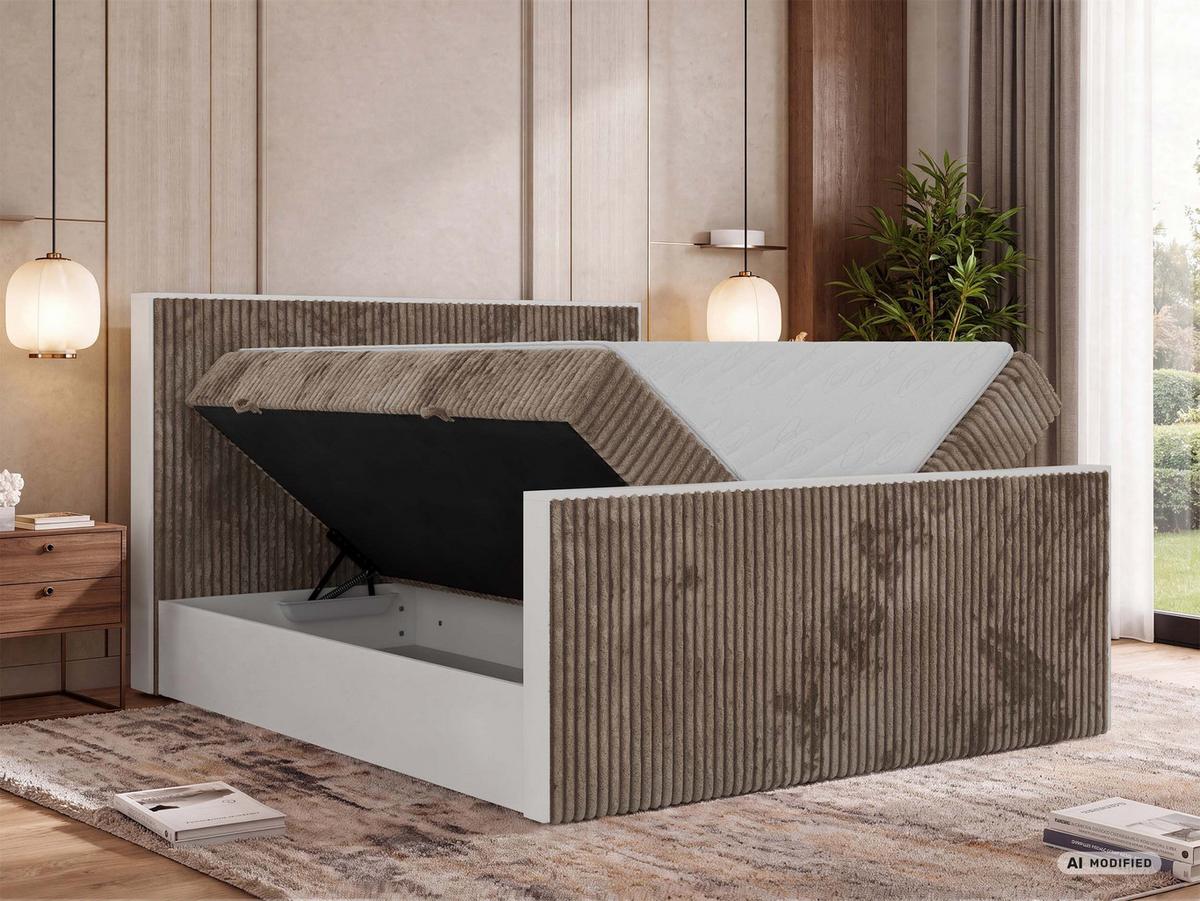 BOXBETT TRAVIT DUO 140/200 - Braun Cord - Topper Visco - H3 - Schwarz/Braun, Kunststoff/Textil (140/200cm) - MKS