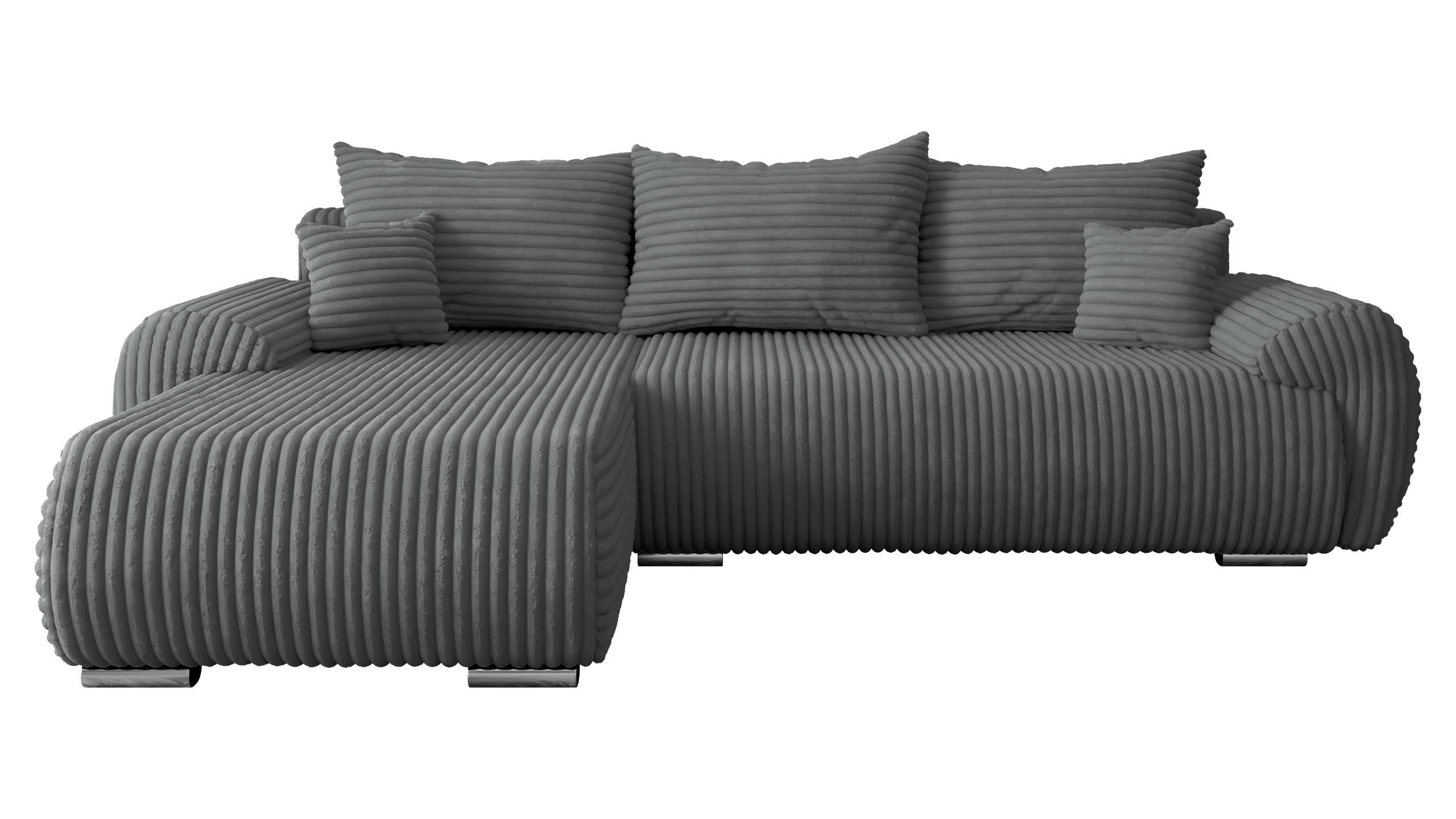 ECKSOFA Ubo L Cord, Seite: Links - Dunkelgrau/Silberfarben, Holz/Kunststoff (282/187cm) - MIRJAN24