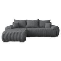 ECKSOFA Ubo L Cord, Seite: Links - Dunkelgrau/Silberfarben, Holz/Kunststoff (282/187cm) - MIRJAN24
