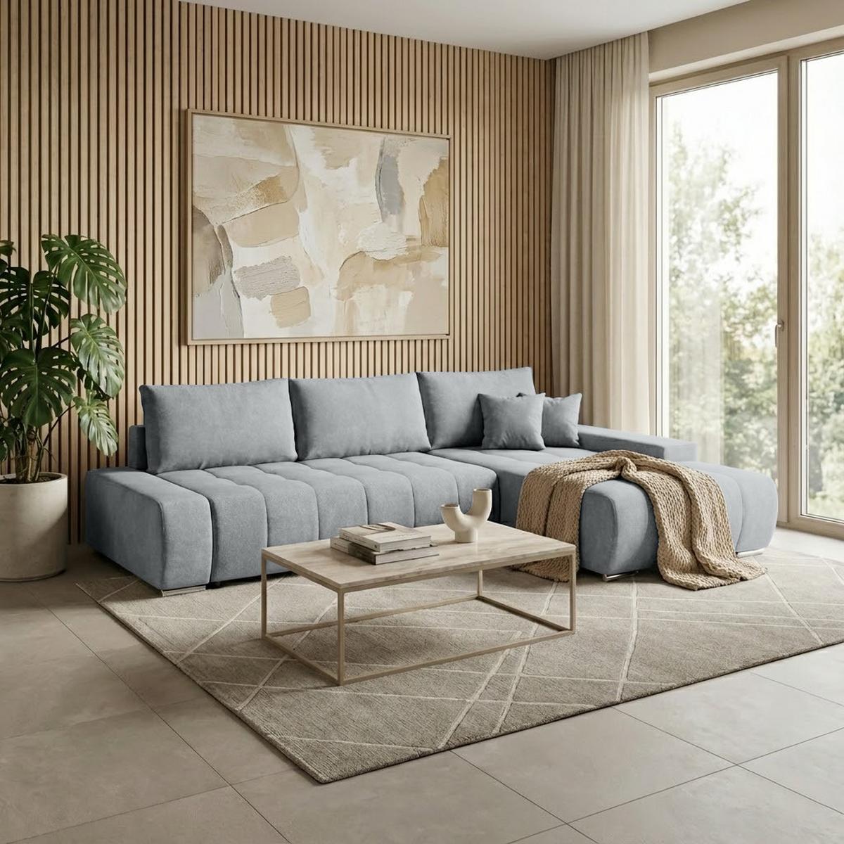 ECKSCHLAFSOFA Draco mit Schlaffunktion, rechts, Hellgrau - Hellgrau/Schwarz, Kunststoff/Textil (267/186cm) - Beautysofa