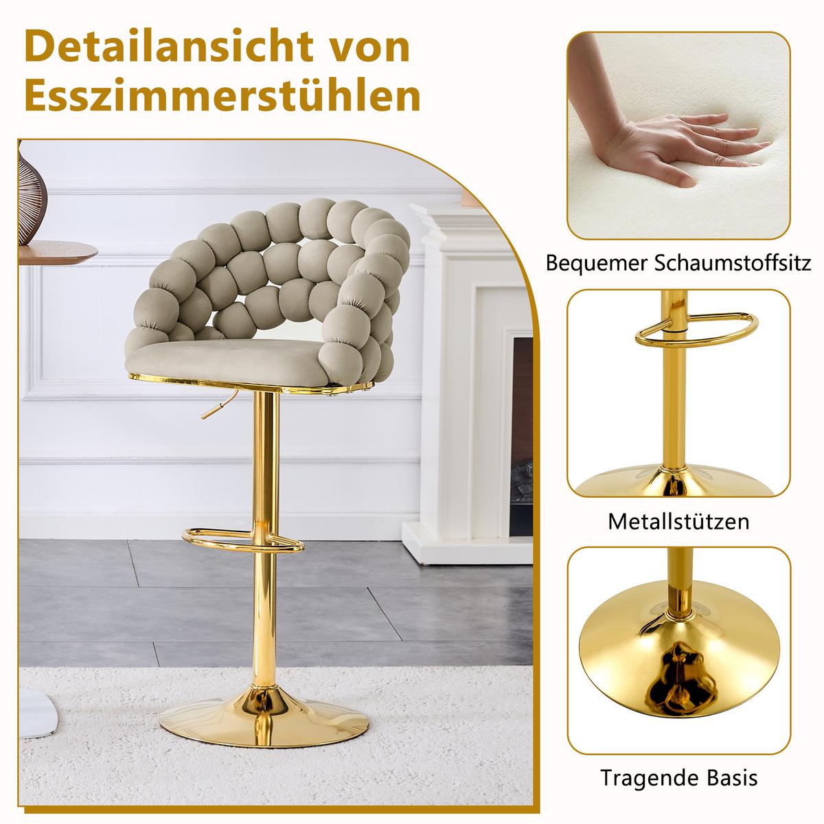 BARHOCKER 2er-Set aus samt mit gold-gestell, kugelketten-rückenlehne und höhenverstellbar - Grau, Textil (45/112/52cm) - Urban Meuble