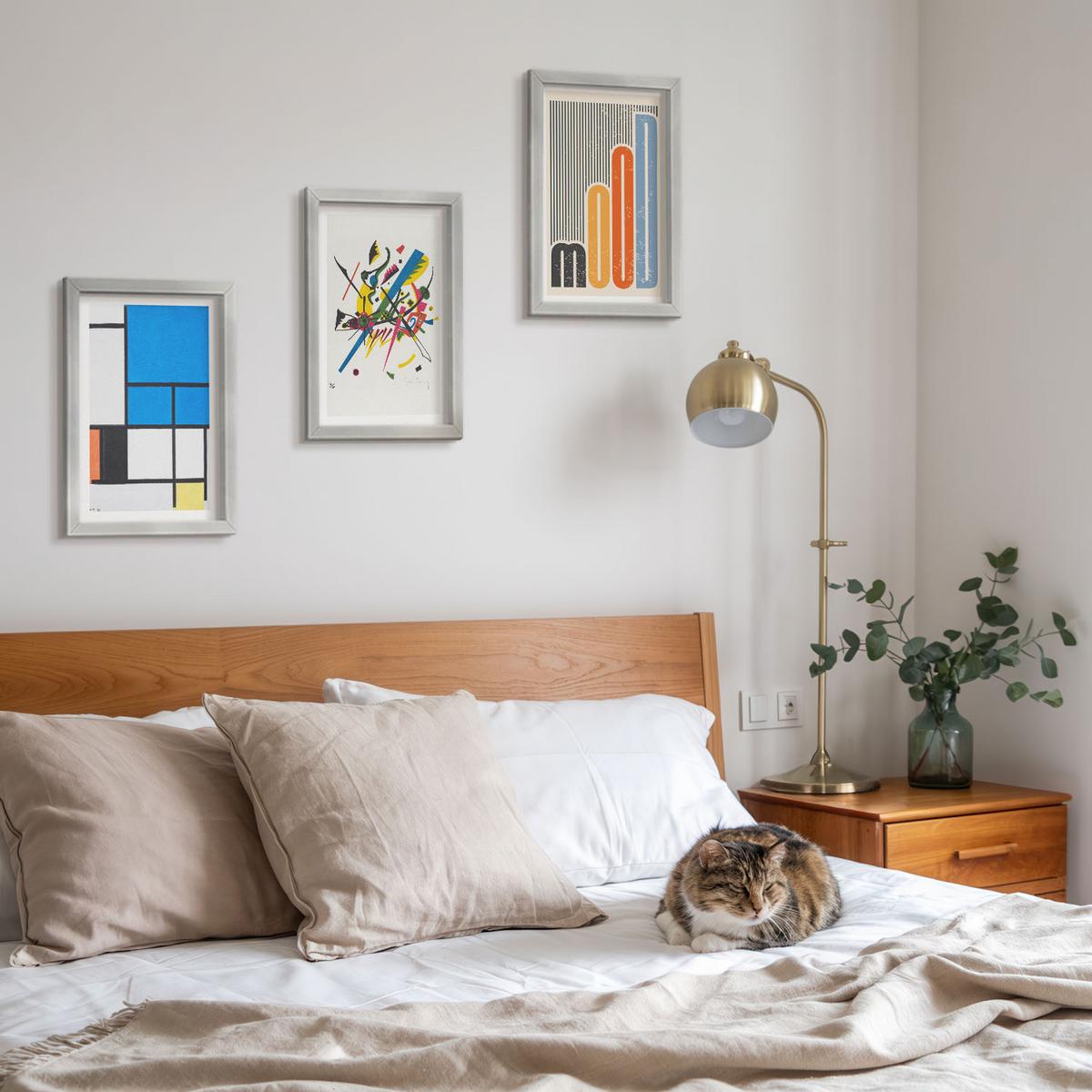 BILDER SET 3er Set - 20x30 cm Silberner Rahmen - Abstrakte moderne Geometrie - Silberfarben, Kunststoff (20/30cm) - TULUP